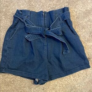 Denim High-Waisted Belted Shorts